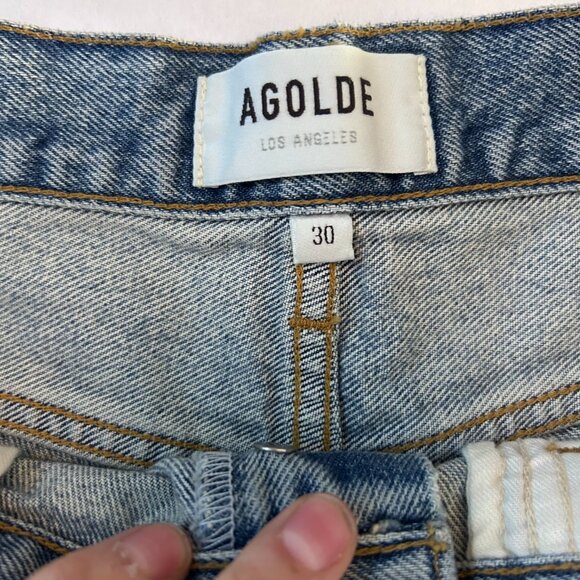 AGOLDE Women's 30 Parker Long distressed denim shorts with a raw hem - Picture 3 of 7